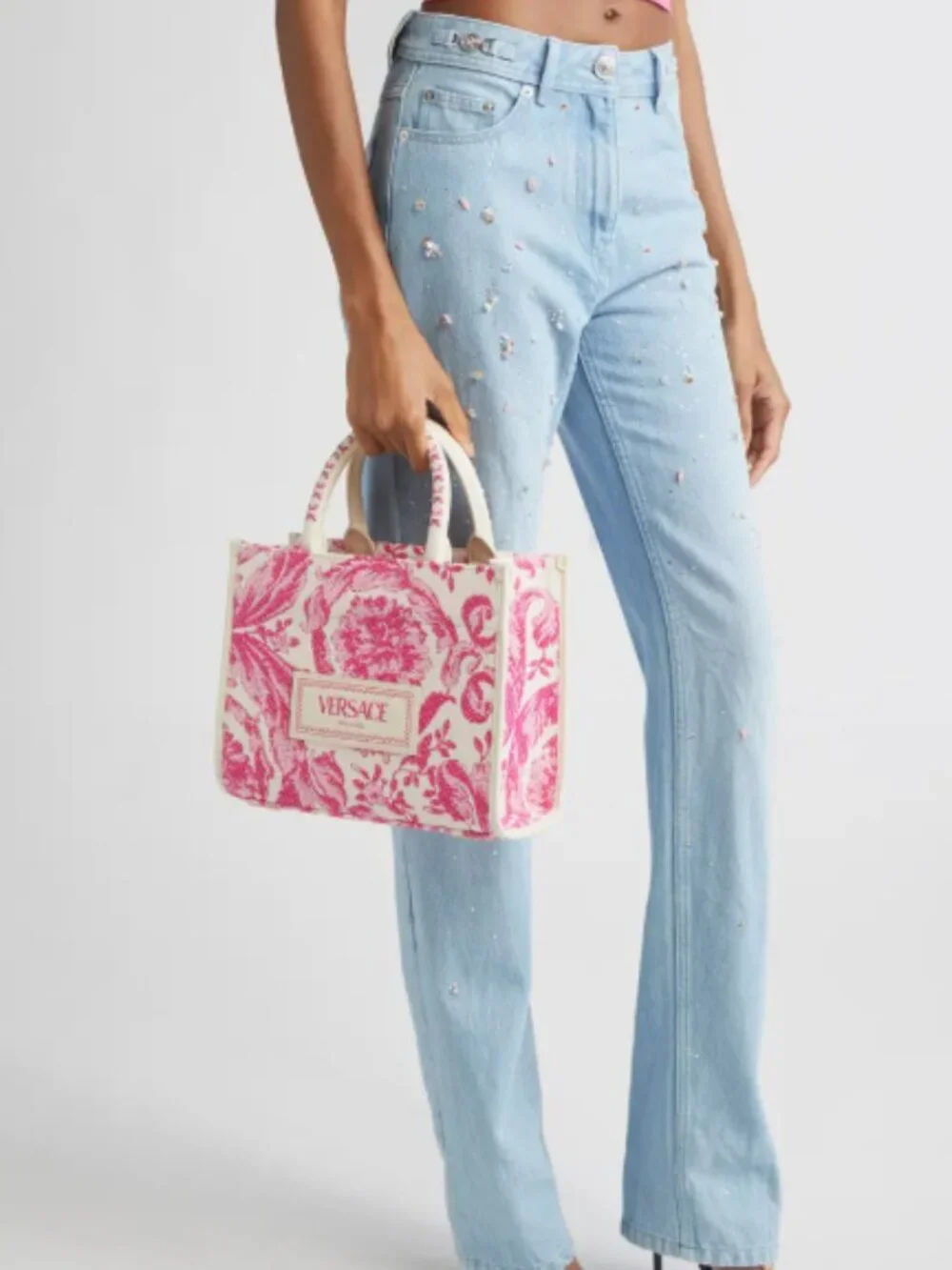Versace - Small Barocco Raffia Tote